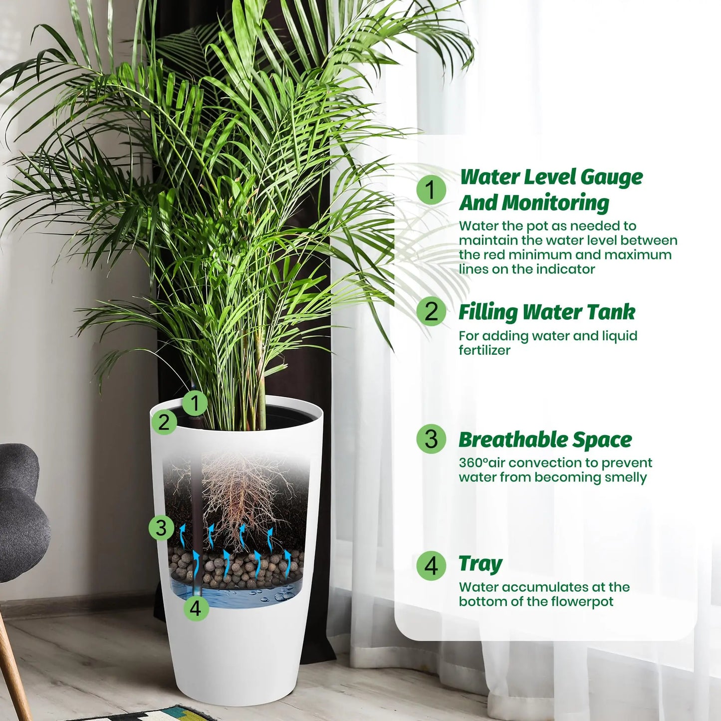 HiMISS Self-Watering Planters With Water Level Indicator