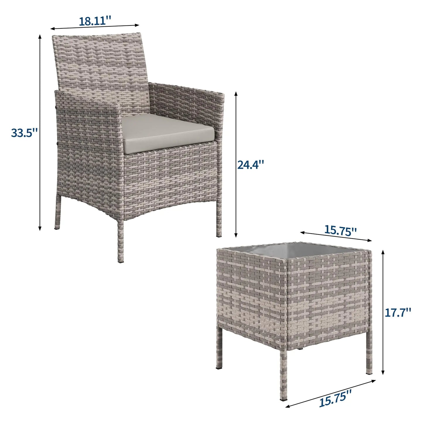 HiMISS 3-Piece Patio Wicker Set With Glass Table